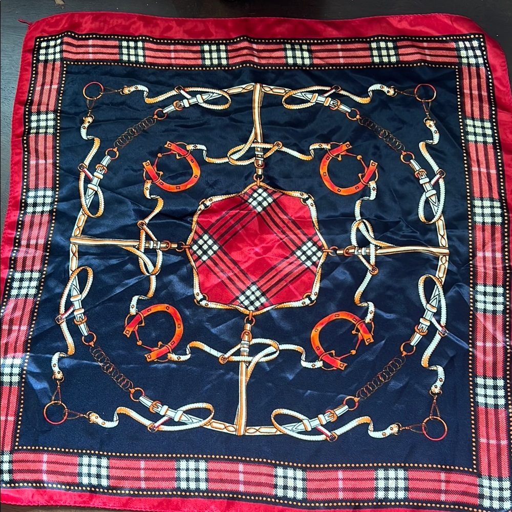 Vintage Red and Navy Equestrian Scarf